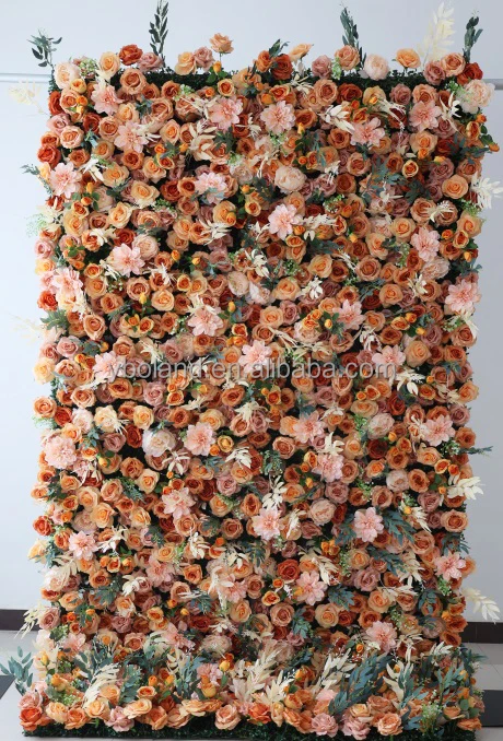 Custom 8 ft by 8ft 10 ft artificial silk rose cloth flower wall backdrop wedding decorations fake autumn fall roll up flowerwall