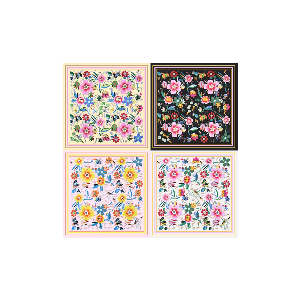 Wholesale Custom 70*70CM Large Square Flower Pattern Satin Silk Scarves