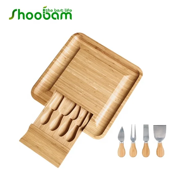 Bamboo Cheese Board & Charcuterie Platter with a Hidden Drawer for Cutlery Set