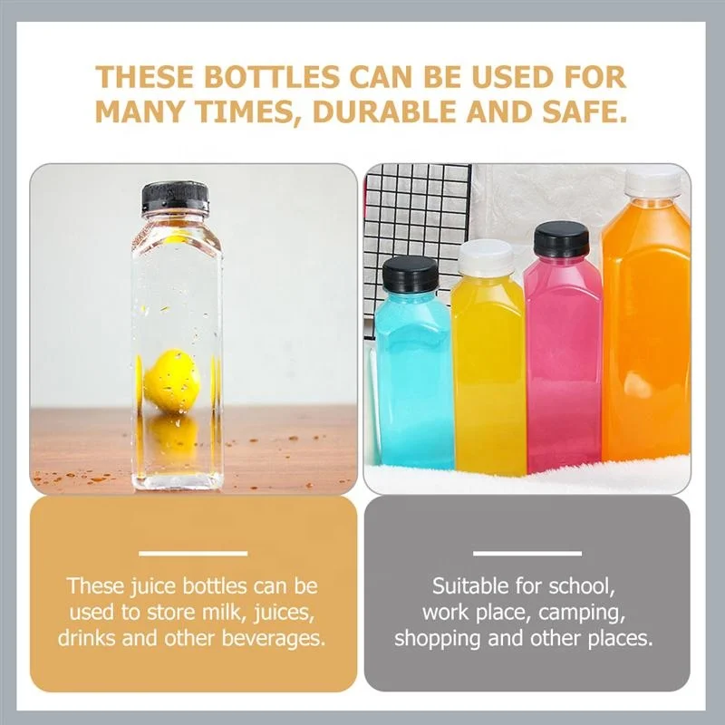 8 oz 16 oz 330 ml drink bpa free transparent juice plastic empty pet square juicer containers beverage bottle for beverage juice