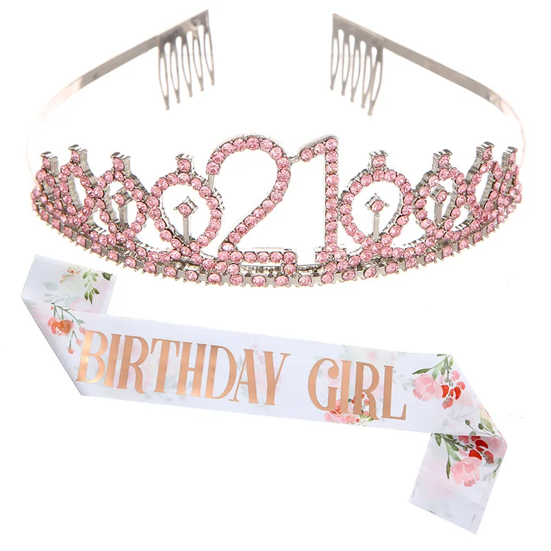 New Print Hot Word Birthday Girl Queen Shoulder Belt Etiquette Belt Birthday Crown Girl Tiara Hair Jewelry