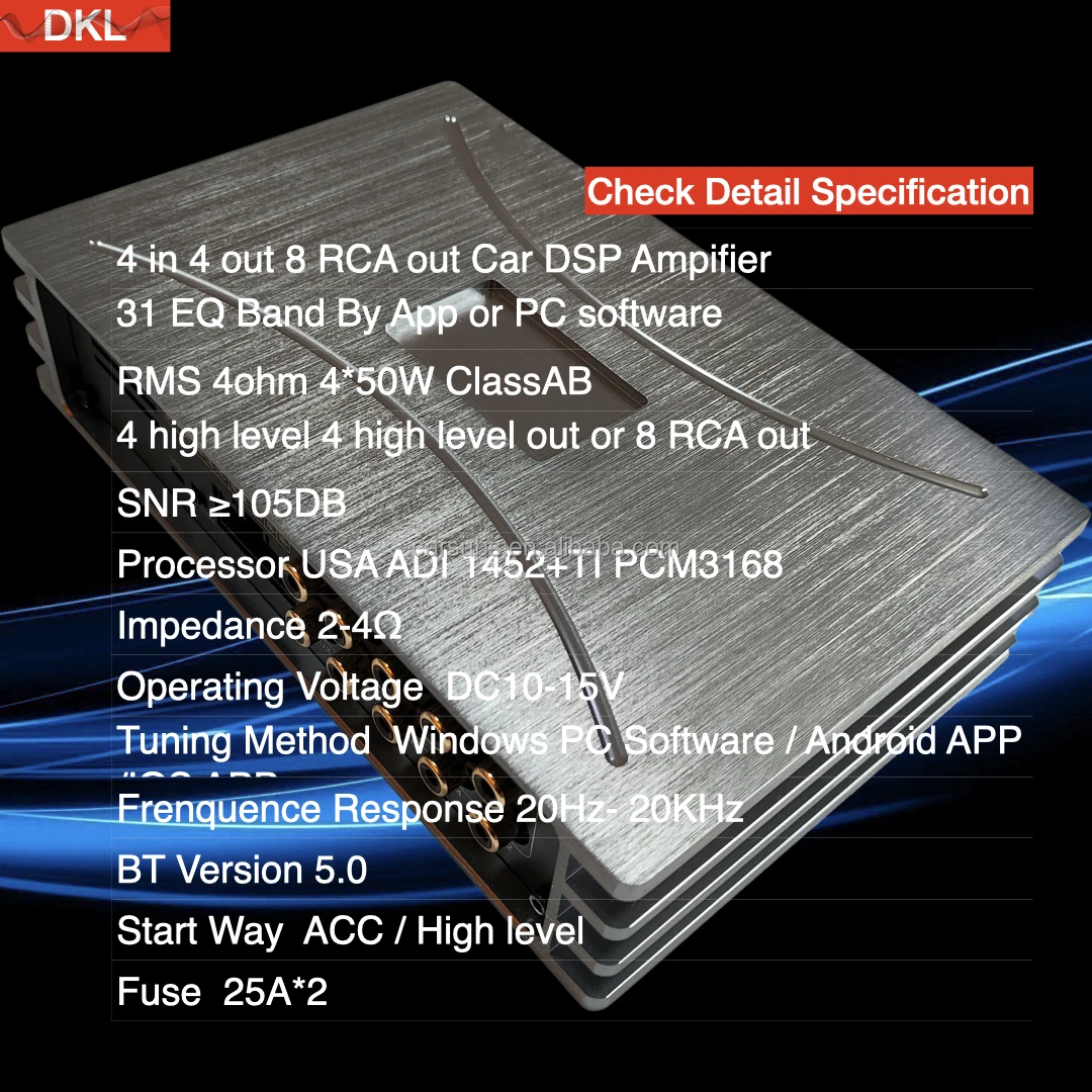 With Remote Car Stereo DSP amplifier 4 in 4 out 8 RCA out with 31 EQ band Andrond APP Class AB Car DSP amplifier