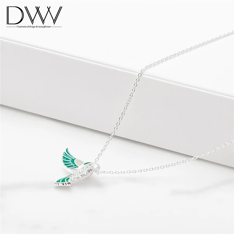 925 Sterling Silver Humming bird Necklace Green Pendant Necklace