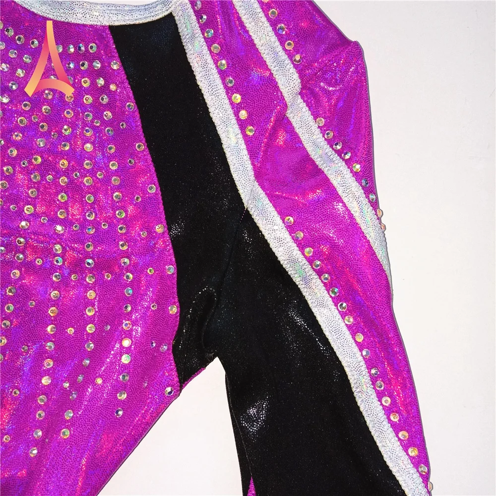 Eye-catching Dark Magenta pink Long Sleeve Children Gymnastics Leotard