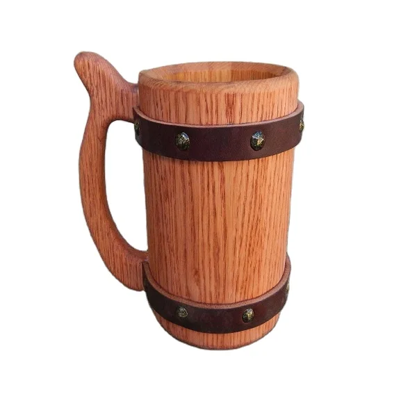 Customized  wooden brown beer mug gift accessories with handle creative wedding  made with solid wood