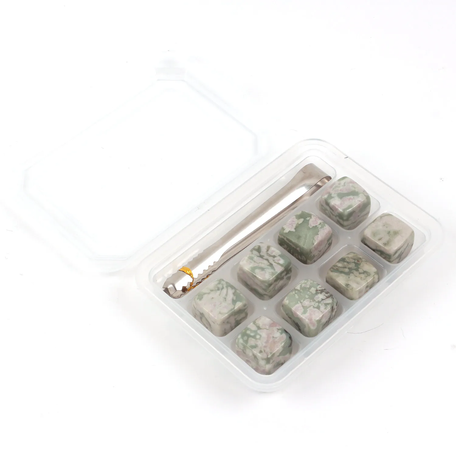 8pcs Whiskey Stone Rocks Beverage Chilling Rocks Reusable Cooling Stone Cube with Ice Tongs Green Onyx
