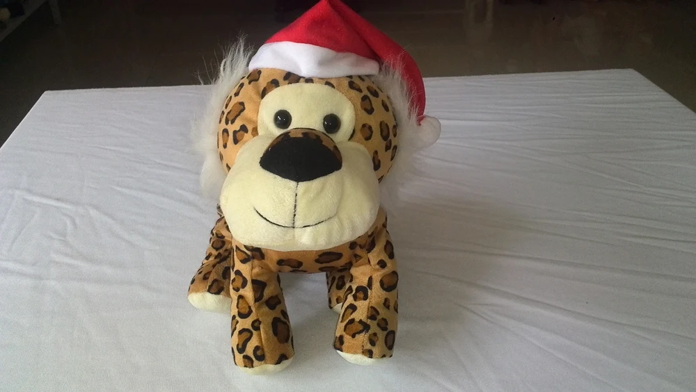17cm promotional customized plush christmas pig/frog/bear/cow animal toy with red hat&green bowtie