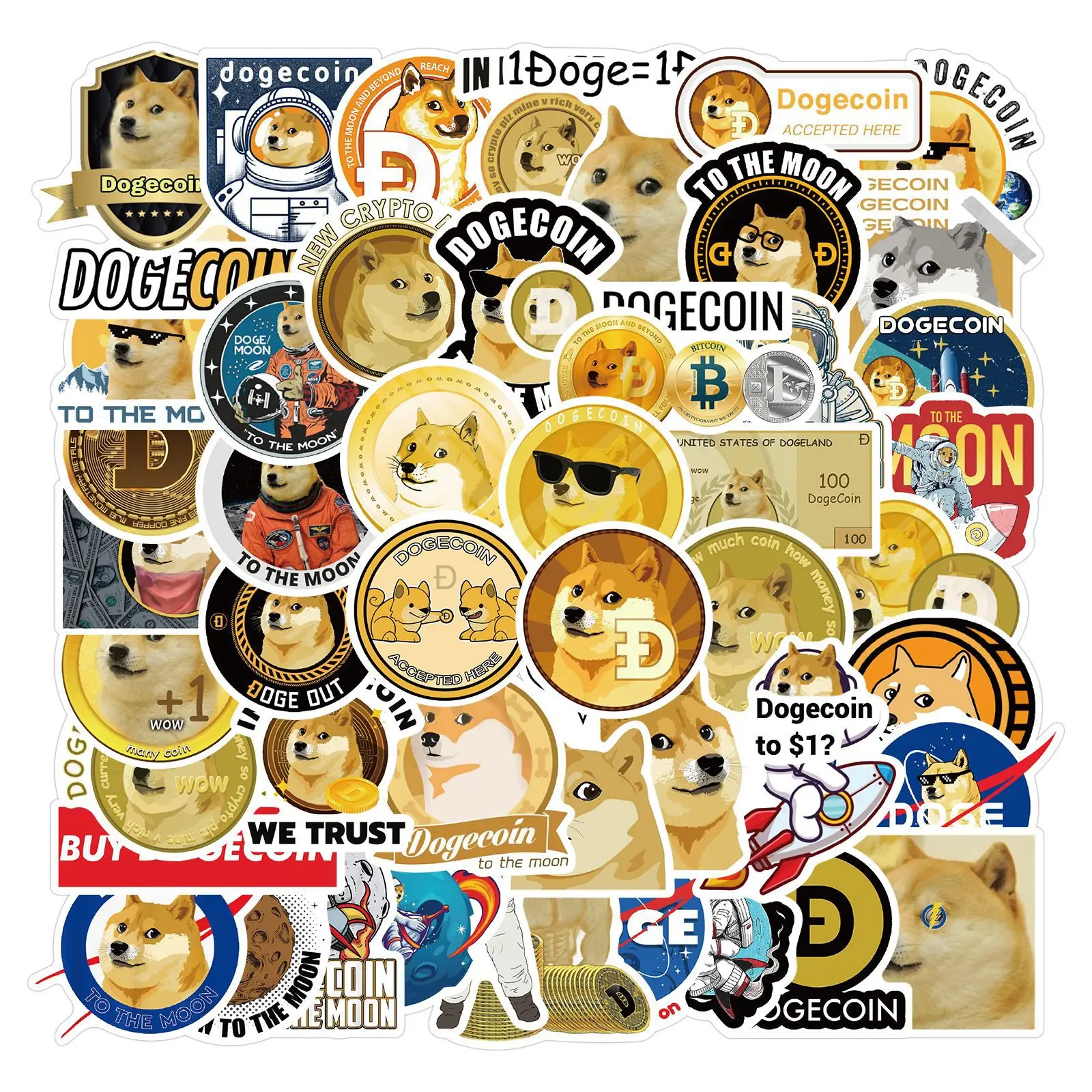 
Vograce Custom Printing Cute Die Cut Dogecoin To The Moon Anime Label Sticker 