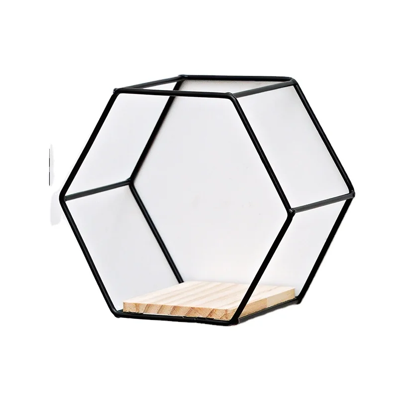 Creative Hexagon iron wall hanging storage shelf Living room wall storage rack for home decoration