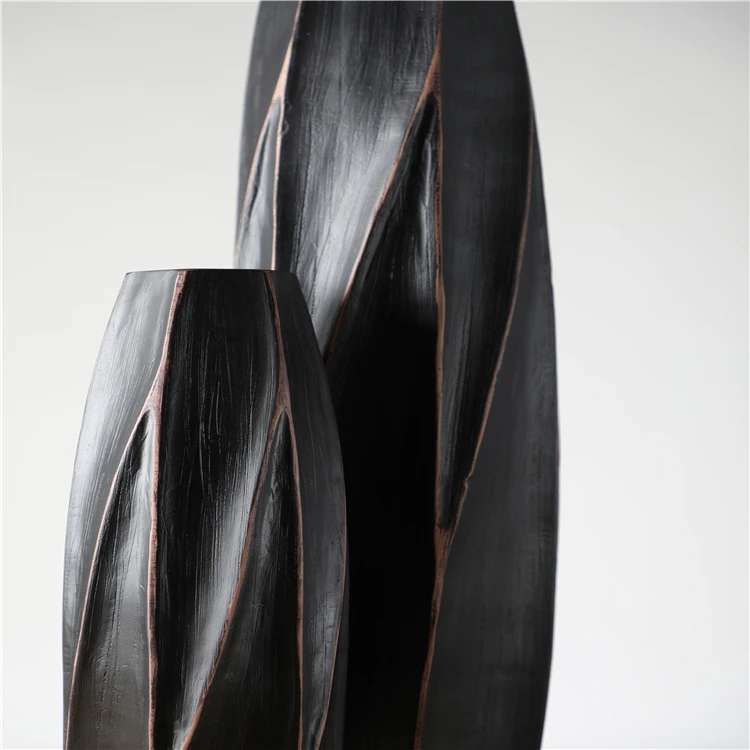 Wholesale unique design floor black flower resin vase for home decoration