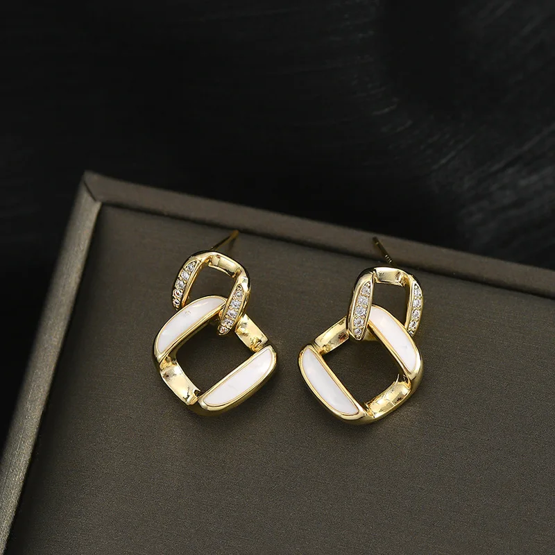 S925 Silver stud earrings Women geometric sugar square earrings simple fashion drop oil earrings