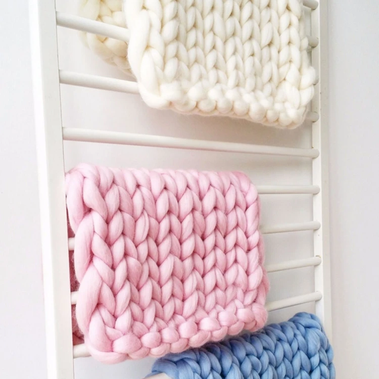 New Born Baby Knitted Wool Blanket Newborn Photography Props Chunky Knit Blanket Basket Filler