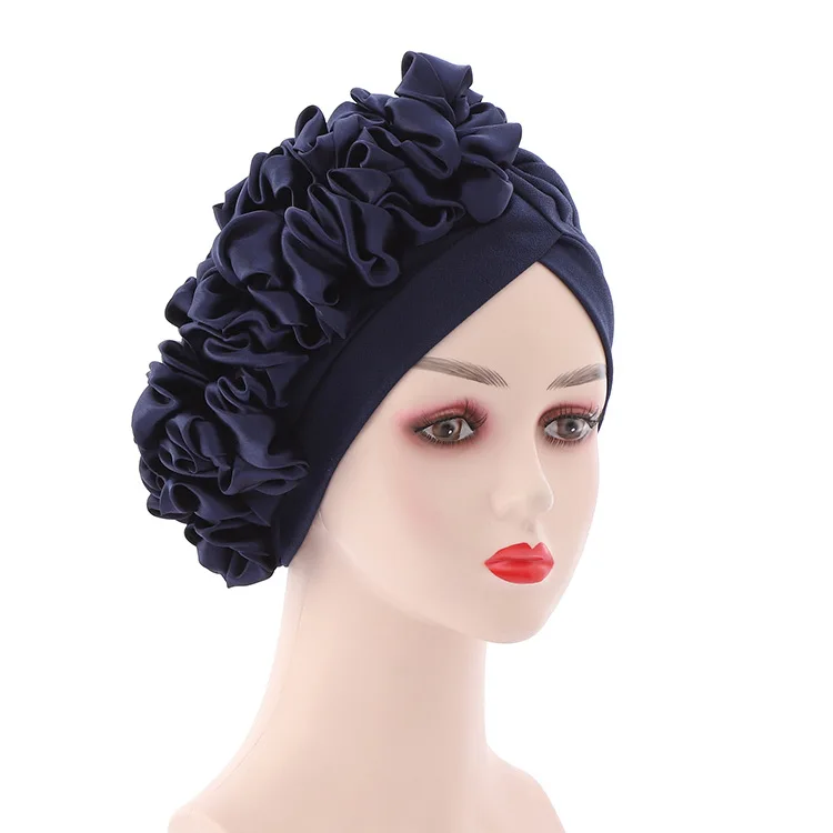 Wholesale 2022 new design women african turban headwraps fashion plain auto gele discoid flowers cap bonnet hijab