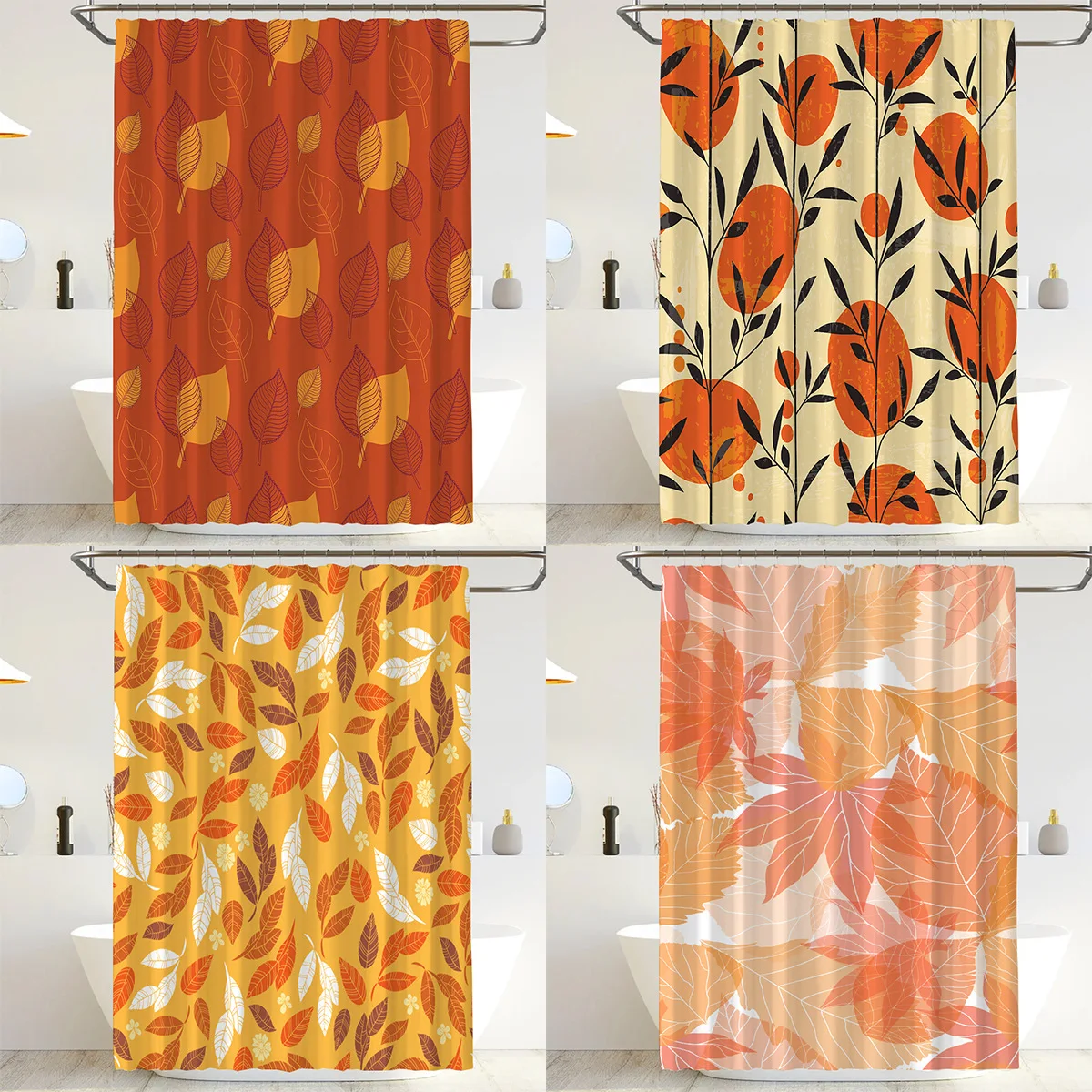 Wholesale Fallen Leaves Print Modern Shower Curtain, Waterproof Bathroom Curtain, Shower Curtain Golden Autumn