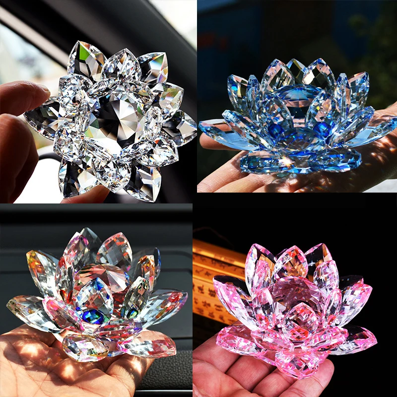 Wholesale Crystal Flower 60/80/100mm Crystal Lotus Glass Lotus Fengshui Crafts Ornament Paperweight Decoration