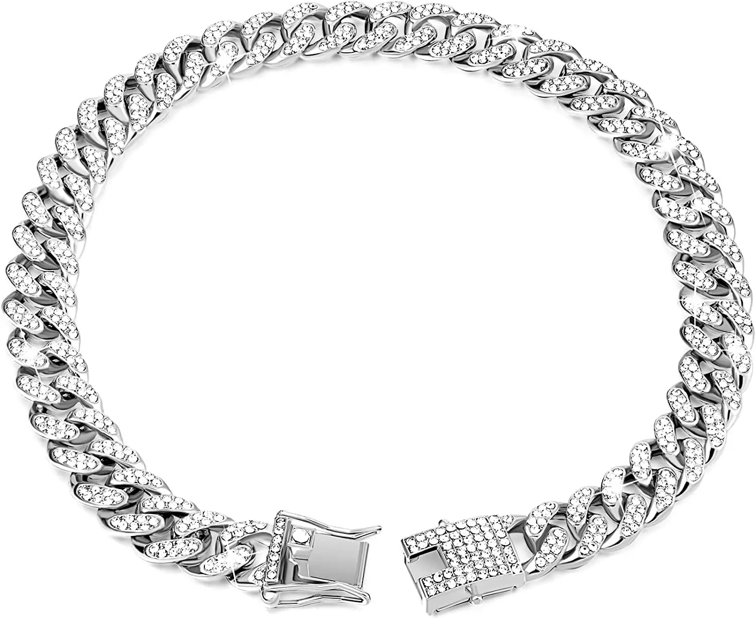 18 Inch Dog Chain Diamond CubanCollar Walking Metal Chain Collar with Design Secure Buckle, Pet Cuban Collar Jewelry Accessories