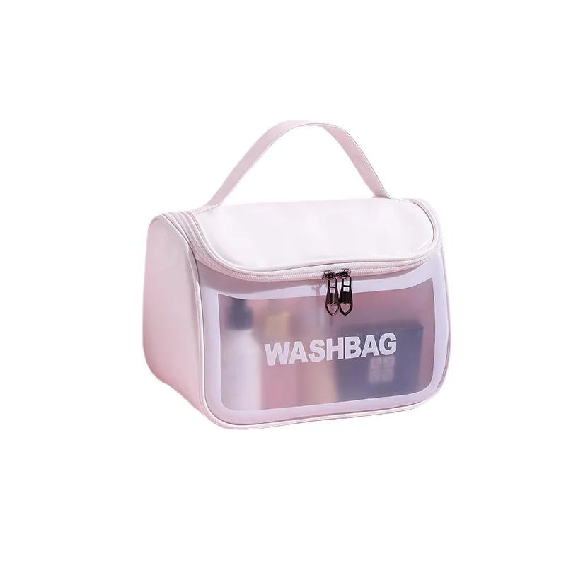 2022 Wholesale Clear Custom Women Pink  PU Leather Waterproof Large Capacity Pvc Toiletry Bag Travel Cosmetic Bag With Logo