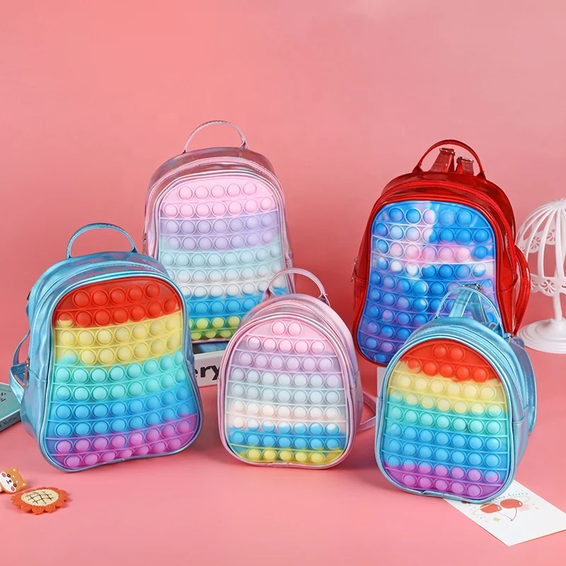 rainbow silicone adjustable shoulder real fidget push bubbles back pack school bag up pop it backpack for girls kid children