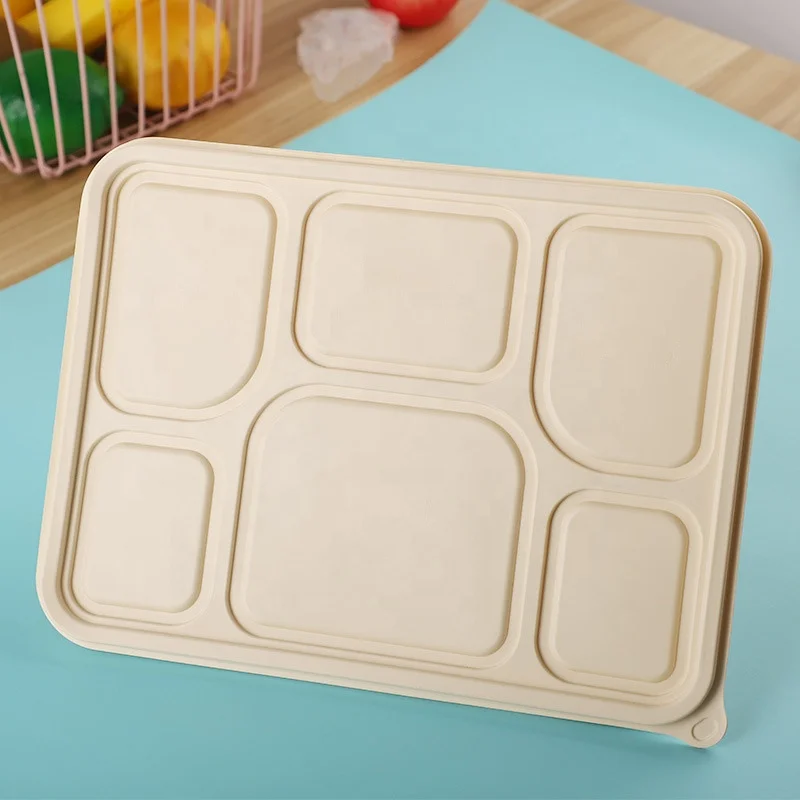 Takeaway food packaging biodegradable corn starch disposable food serving trays with lid divided 6 compartment food tray