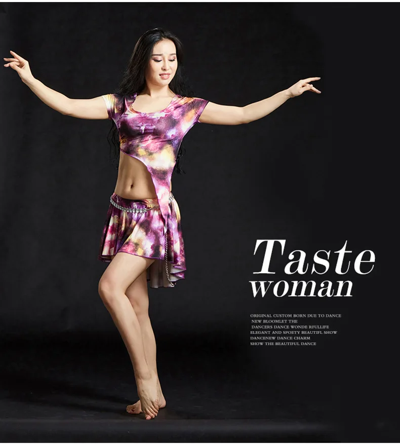 SHE DANCES New Tie Dyed Oriental Belly Dance Costume Performance Training Wear Top Skirt Safety Pants for Women Belly dancers
