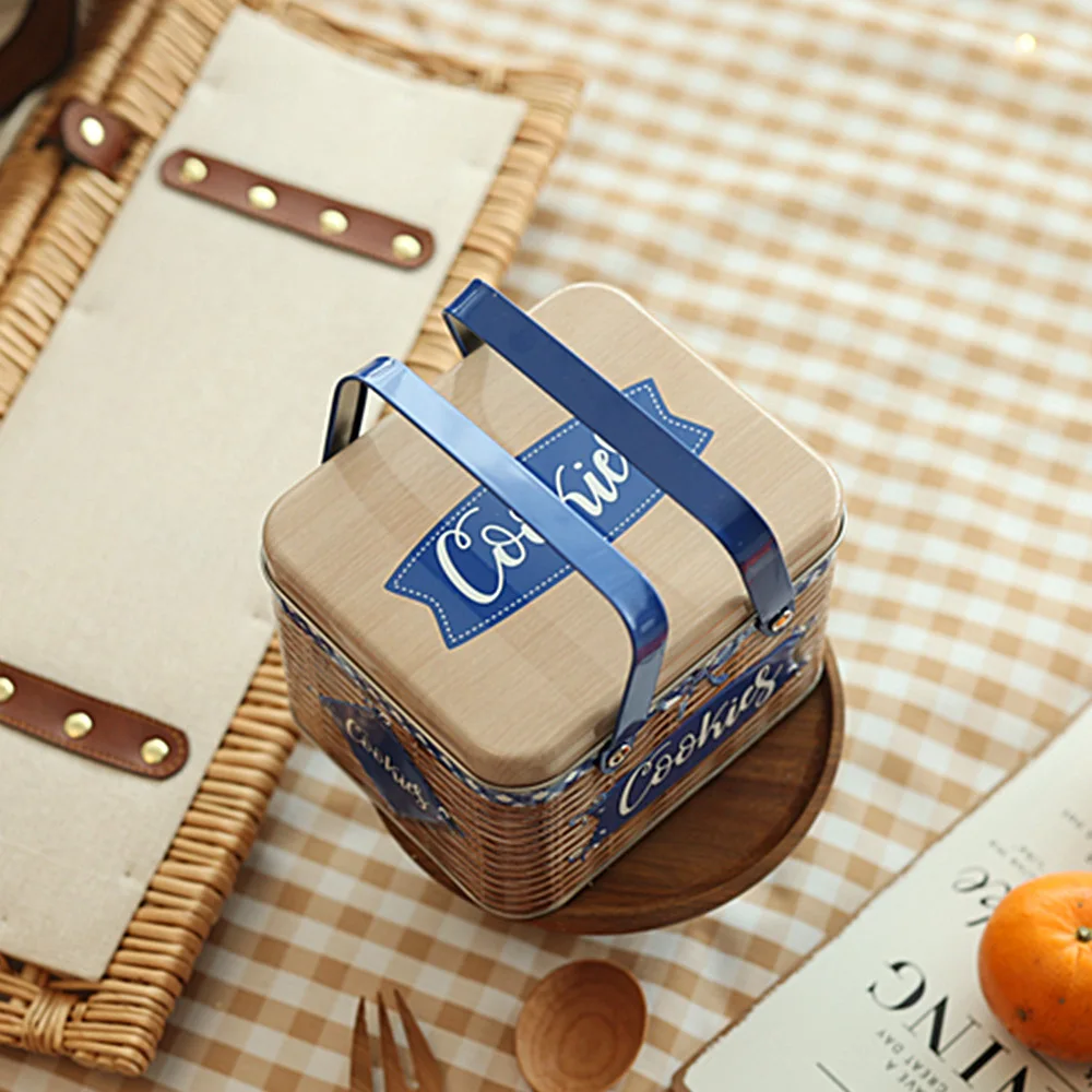 Personalized Airtight Vegetable Basket Shape Wedding Gift Metal Cookie Chocolate Container Rectangle Tin Box With Handle
