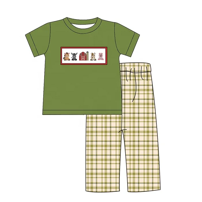 Kids Smocked Clothing Infant Baby Toddler Girls Boys Sibling Matching Clothes Fall Farm Embroidered Plaid Dress Outfit Romper