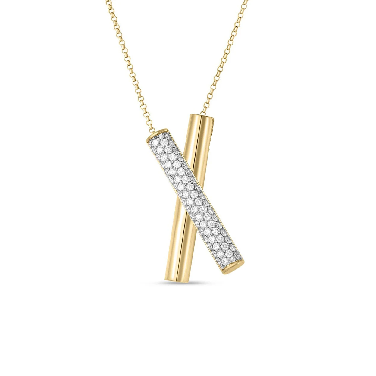 Two Tone 925 Silver Real 14K 18K Gold Plated Trendy X Pendant Necklace For Women Jewelry