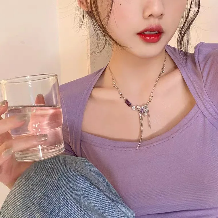 2022 Pink Love Heart Shape Stitching Pearl Necklace Clavicle Chain Pearl Crystal Choker Necklace For Women