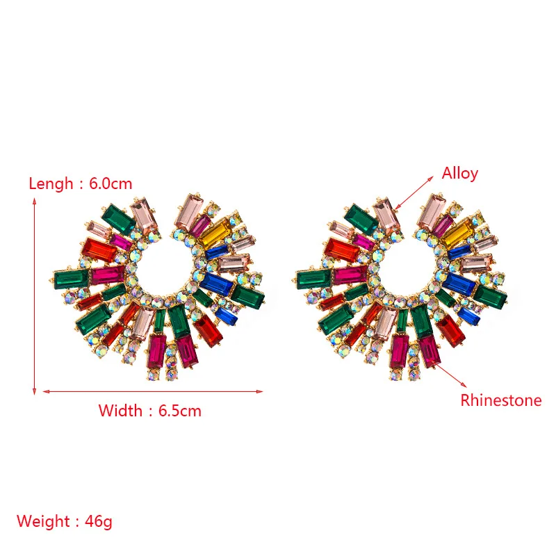 2024  Fashion AB Color Big Stud Rhinestone Earrings For Women Statement Earrings