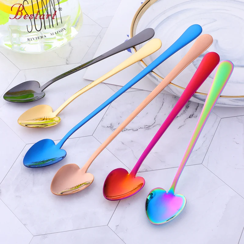 2021 Hot Sale Cute Cupping Long Gold 304 Stainless Steel Metal Dessert Tea Coffee Stirring Spoon