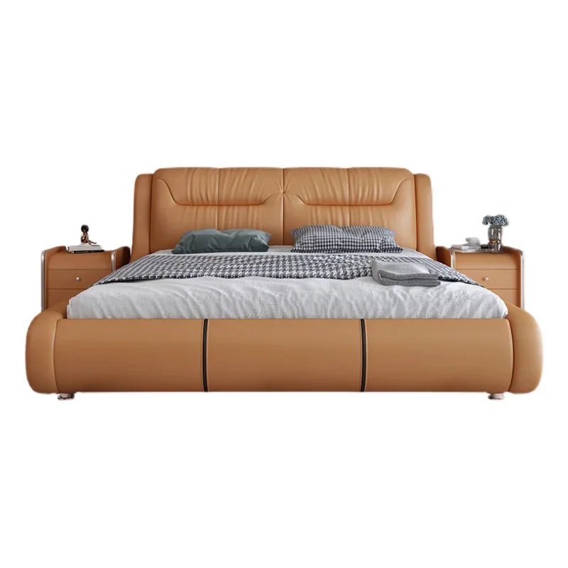 Customized Modern King Size Luxury Bed Frame Lit Complet Leather Master Upholstered Bedroom Furniture Set