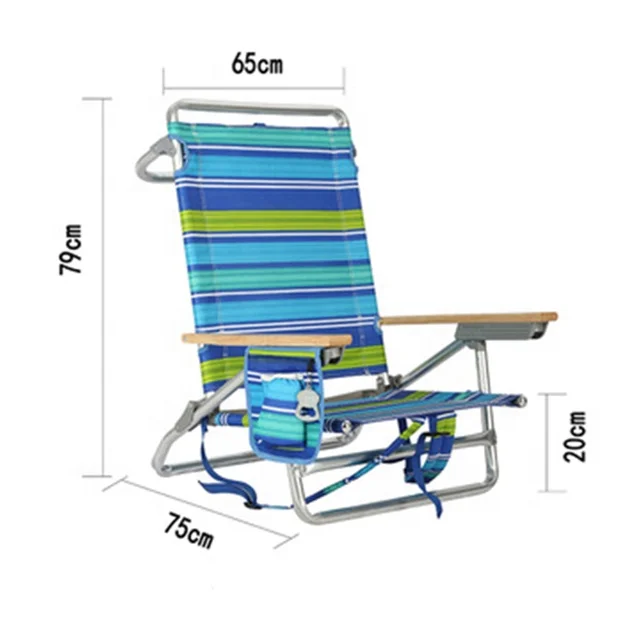 5 Position Lay Flat Lightweight Backpack Aluminium Folding Beach Chair with Bottle Opener and Large Storage Bag