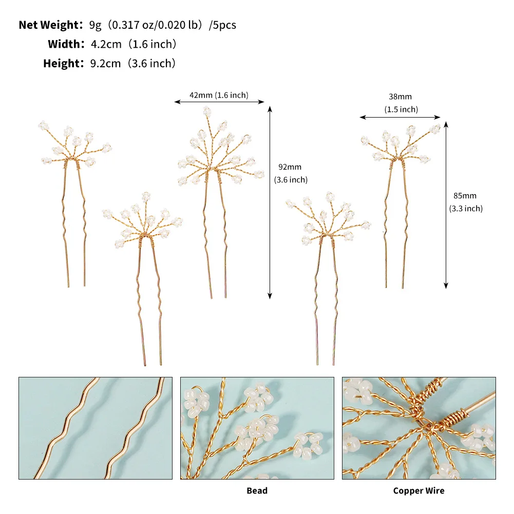 5 Pieces Pearl Crystal Bridal Hair Pins Flower Wedding Hair Piece Vintage Hair Accessory Party for Bride, Bridesmaids