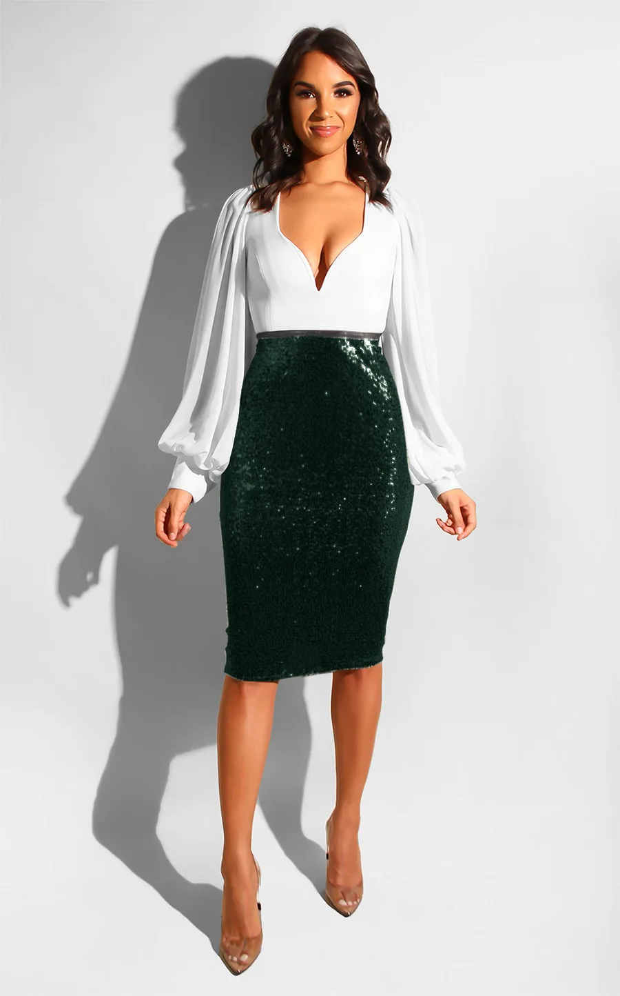  2021 Summer Sequin Skirts Women Straight Knee Length Glitter Pencil elegant Skirt for