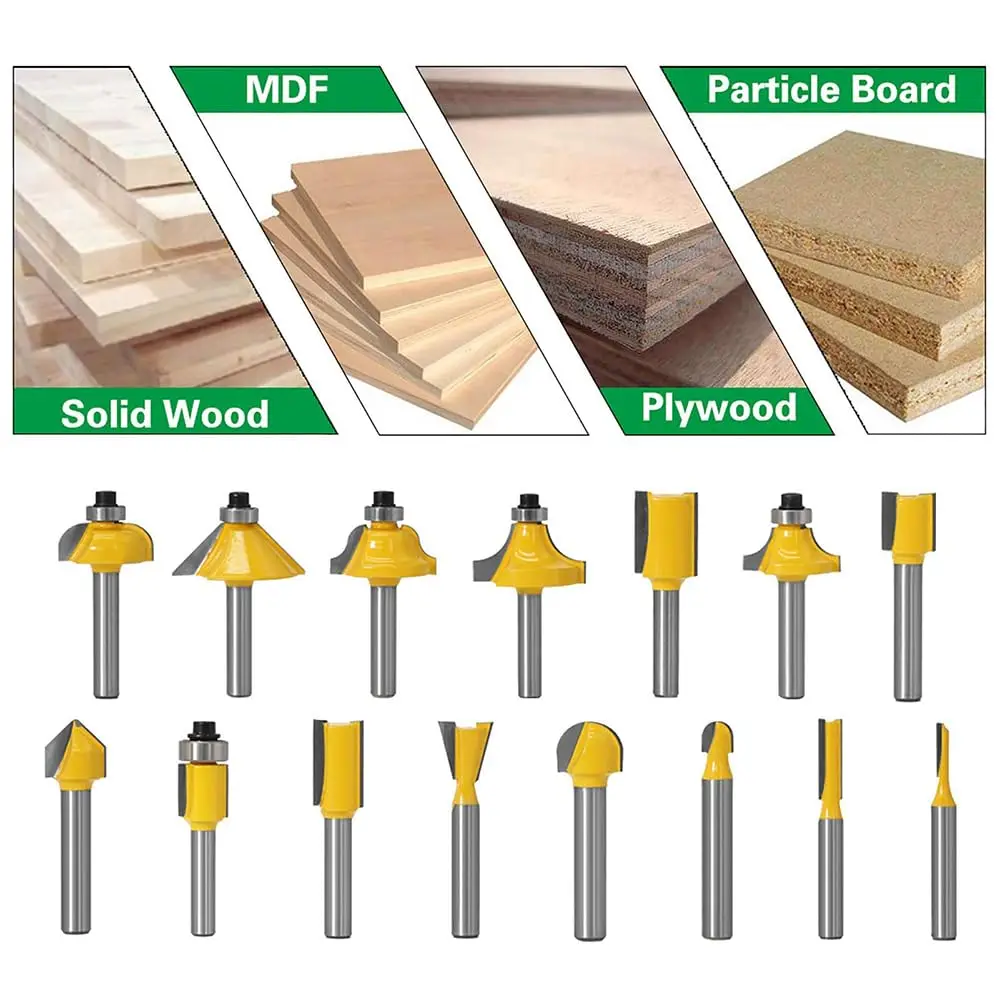 15PCS Milling Cutter tungsten carbide woodworking carbide tipped spiral router bit cnc router bit  wood carbide router bit set
