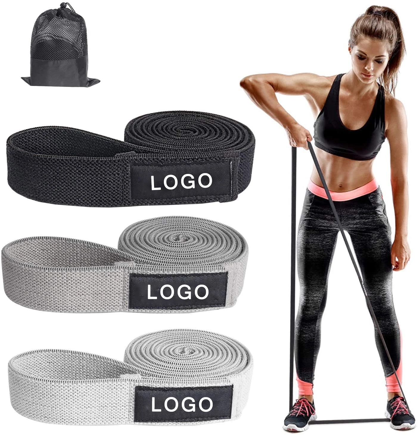 
Newly designed exercise band supports customized various patterns fabric long resistance bands 