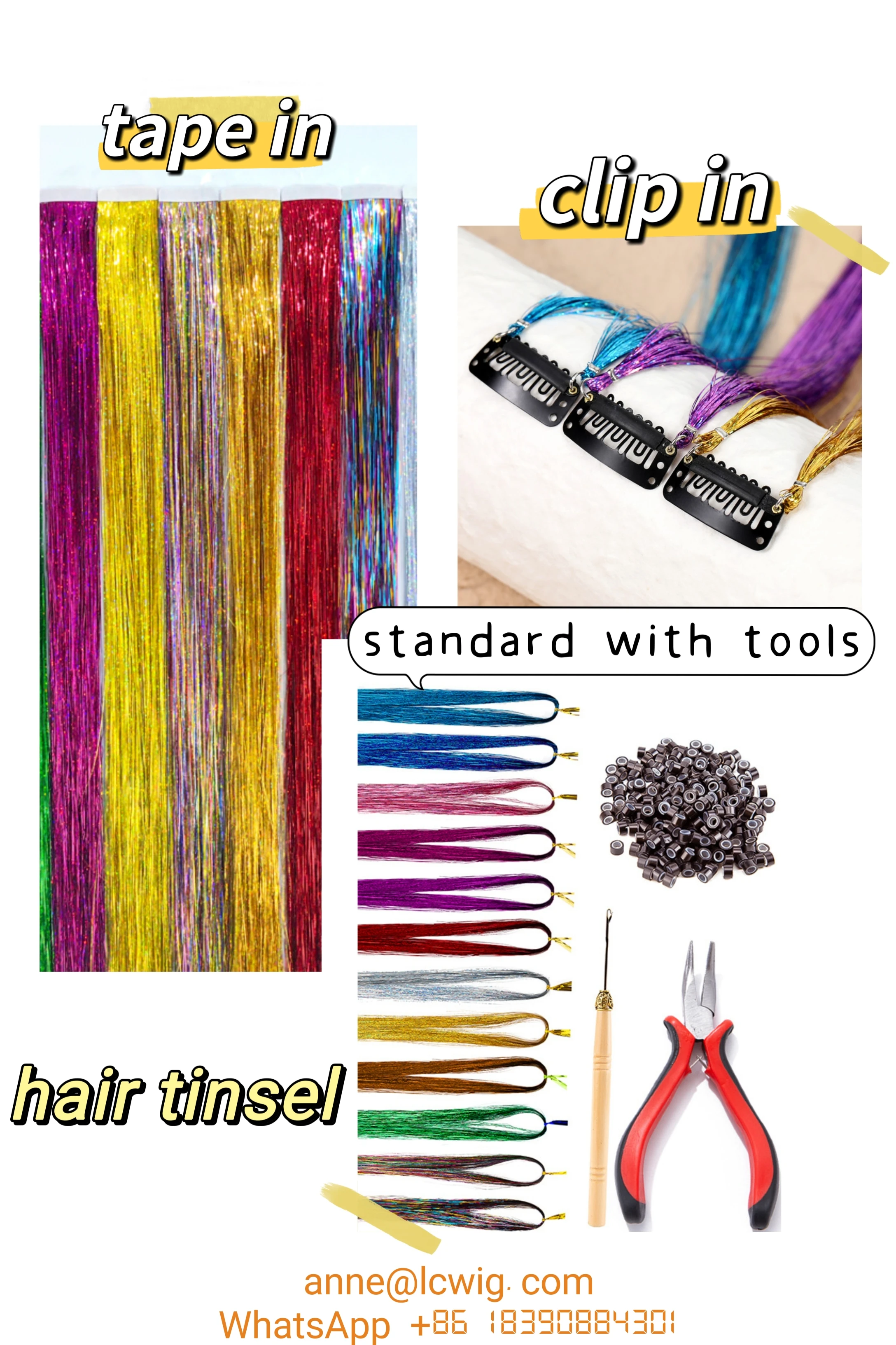 BLINGTINSEL Hot Sale Silk Tinsel Hair Extensions Colorful Hair Tinsel Beautiful Hair Accessories for Christmas New Year Party