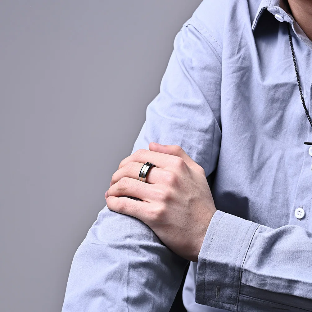 Luxury High Quality  8 Mm  Anti Scratch Mens Gold  Smart Rings Stainless Best Polish Shiny Steel Tungsten Ring