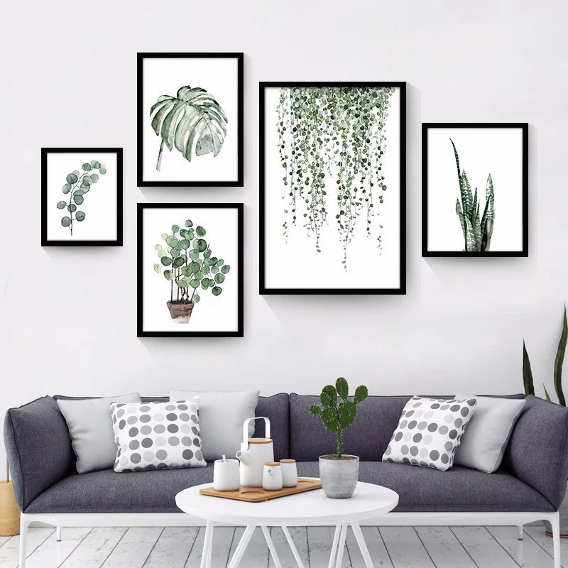 Watercolor Green Plants Leaves Canvas Paintings Nordic Scandinavian Office Wall Art Poster Picture for Living Room Home Decor
