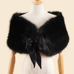 Fashion lady fake fur shawl fox cloak red faux fur shawl silk scarf tie