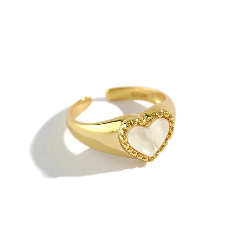 Factory Price Romantic Heart Shape S925 Sterling Silver Ring18K Gold Plated Shell Love Open Ring