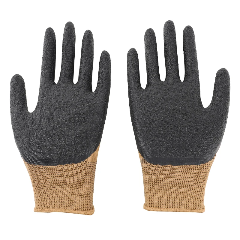 Factory wholesale cut plain knitted wrinkled latex coated machinery work protective knitted gloves