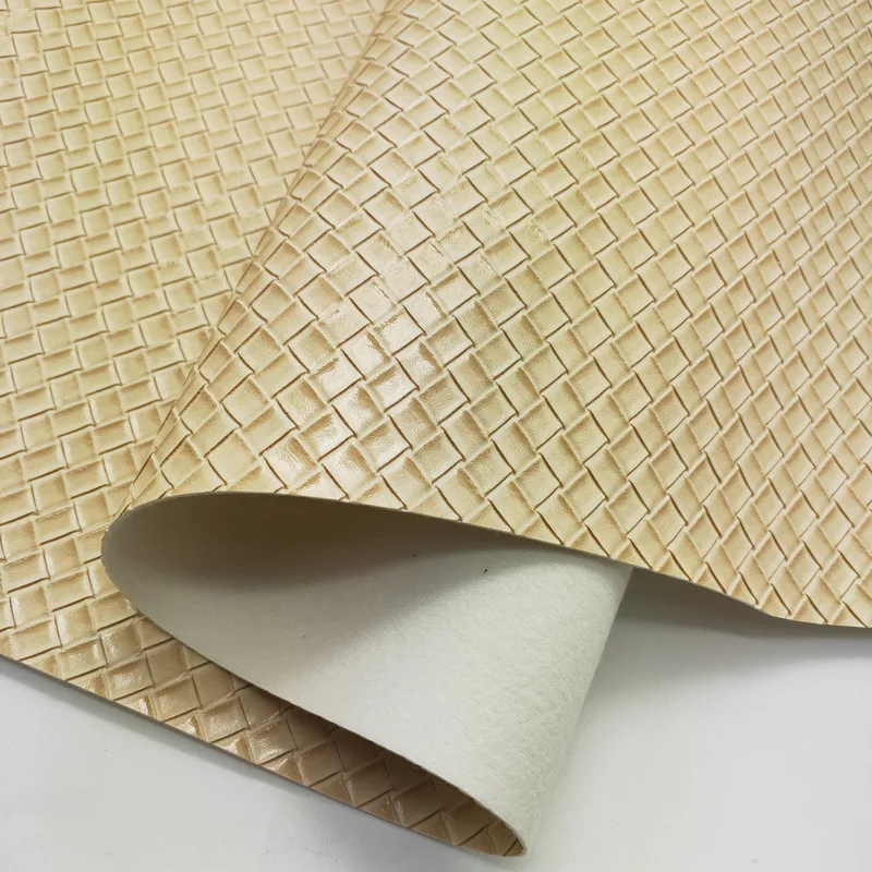 New PVC Weave pattern Emboss Vintage Two-tone color Knitting Artificial Faux Leather Fabric for Shoe, Jewel Pack, bag, Luggage,