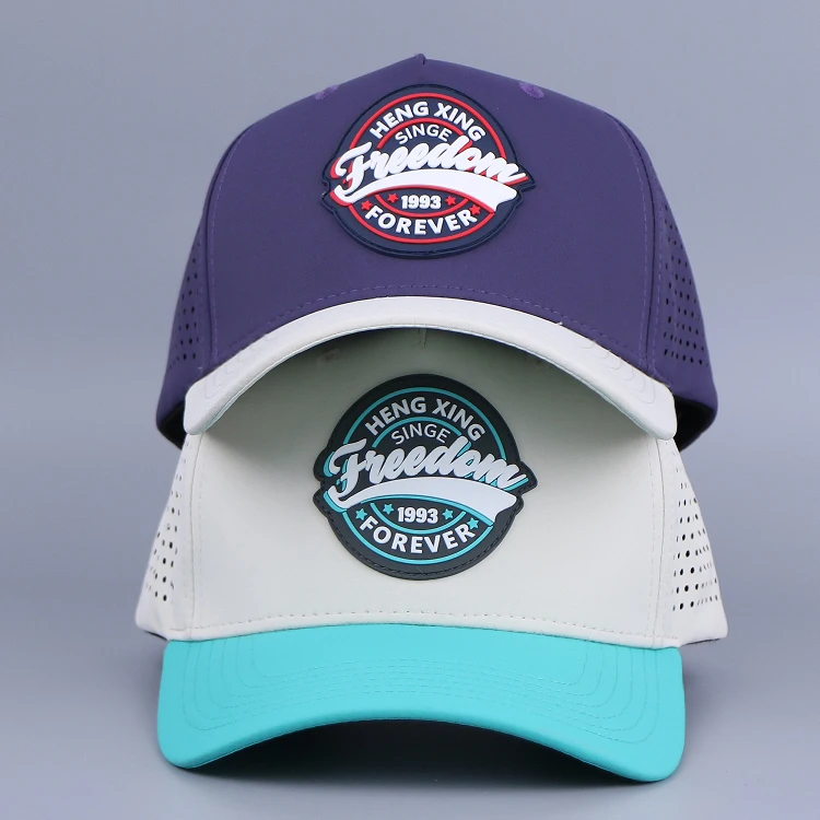 Qianzun Customized logo performance golf hat 5 panel Laser Cut Hole Breathable Mesh Sports Perforated Baseball Caps Quick Drying