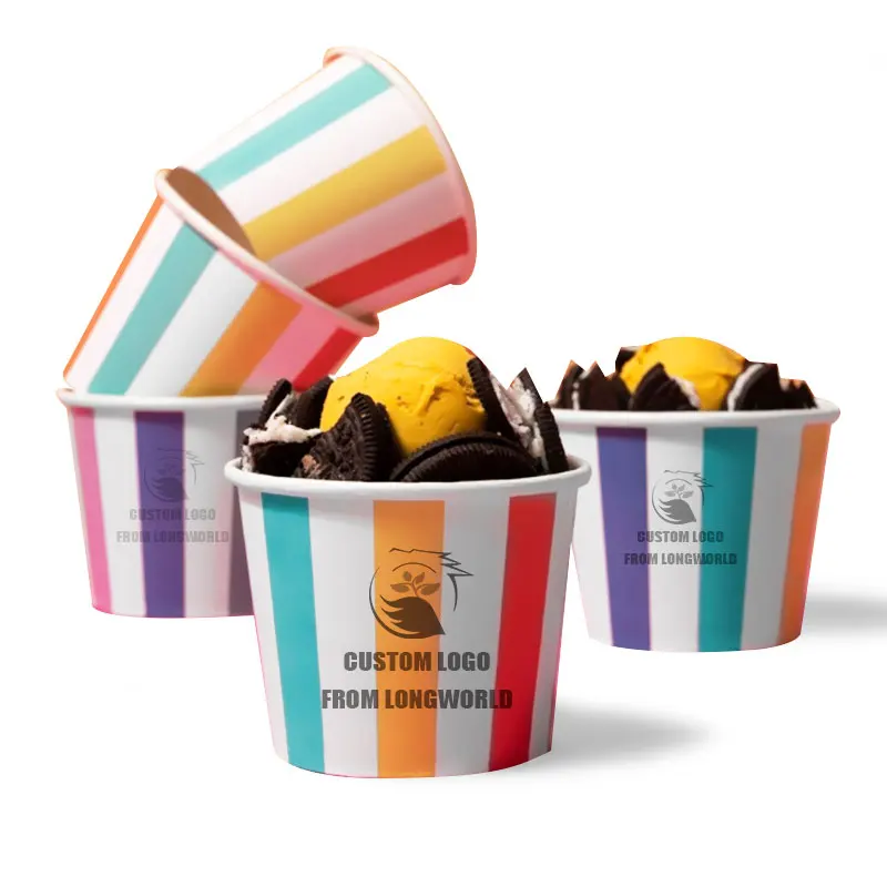 Customized 5 8 16 oz ice cream cup disposable take out dessert yogurt frozen ice cream paper cup with lids