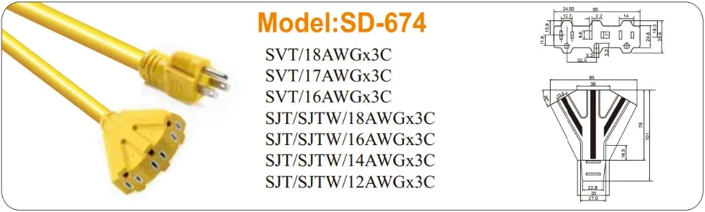 
Heavy Duty 50 ft 3 Plug 12/3 Gauge extension Cord for Indoor or outdoor 