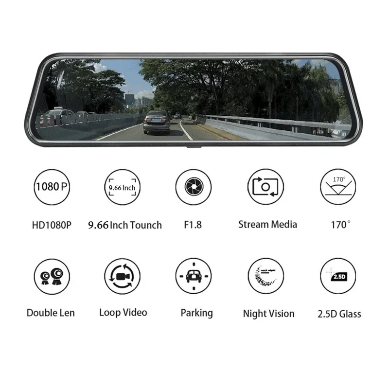 1080p DUAL CAM 9.66inch FHD touch screen night vision  live streaming car mirror camera rear view mirror dvr cam dashcam
