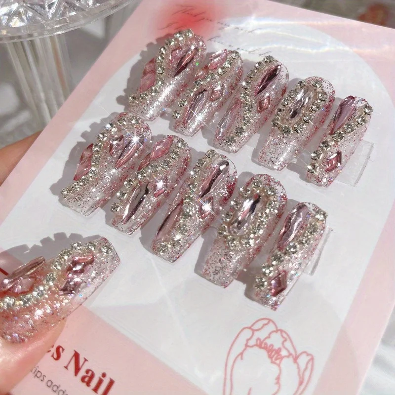 Shiny Diamond False Nails Manicure Patch One Second Wearing Nails Wholesale 24pcs  Nail With Wearing Tool