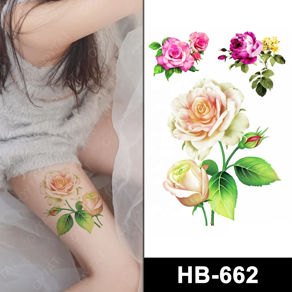 Popular Water Transfer Beautiful Temporary Colourful Ink Printing Flower Rose Tribal Tattoos
