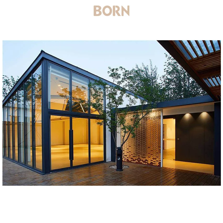 10x13 Hard top Pavilion Double Room PC Roof Canopy Outdoor Aluminum Frame Permanent Metal Pavilion with Net and Curtain